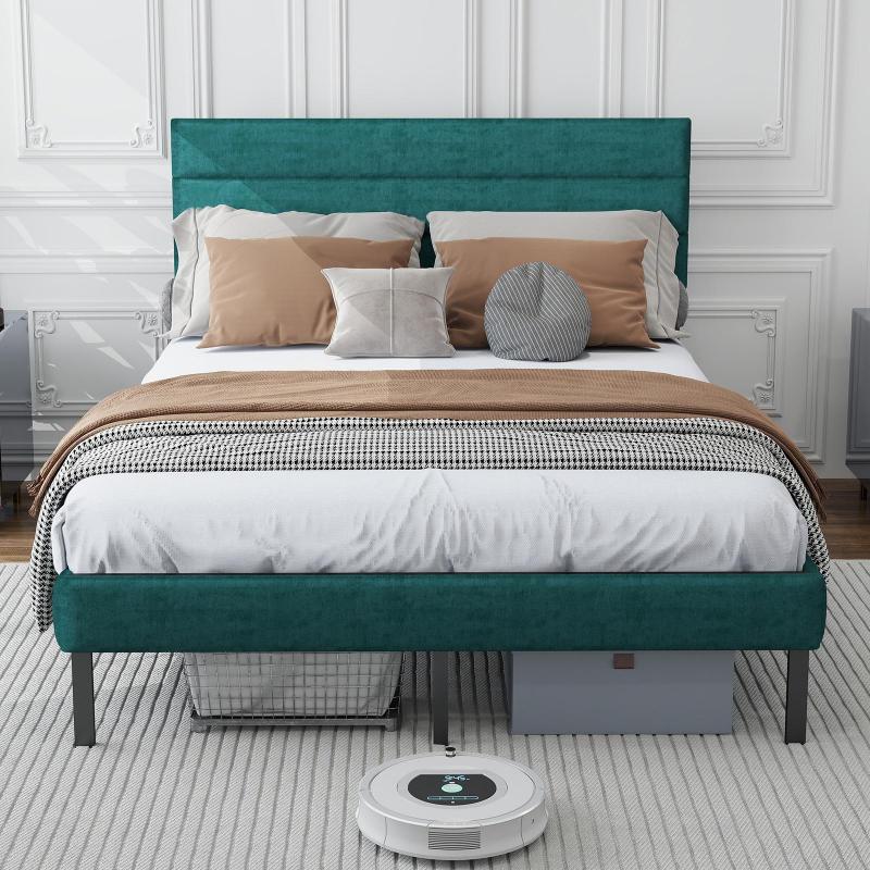 Queen Bed Frame with Velvet Upholstered Headboard, Metal Platform Bed Frame ,Dark Green in NJ