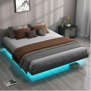 Floating Bed Frame King, King Size Bed Frame with Led Light Remote Control RGB, Heavy Duty Platform Bed Frame with Under Bed Storage, No Box Spring Needed, Easy Assembly