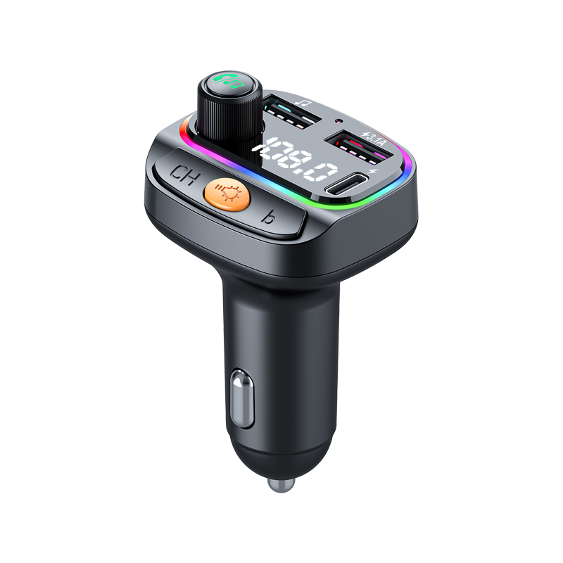 Bluetooth 5.0 FM Transmitter for Car, Wireless Hands-Free Radio Adapter Receiver with RGB Backlit, Dual USB Charger Ports (QC3.0 & 3.1A), Support USB Drive Music Play, Bass Booster, for All Smartphones.