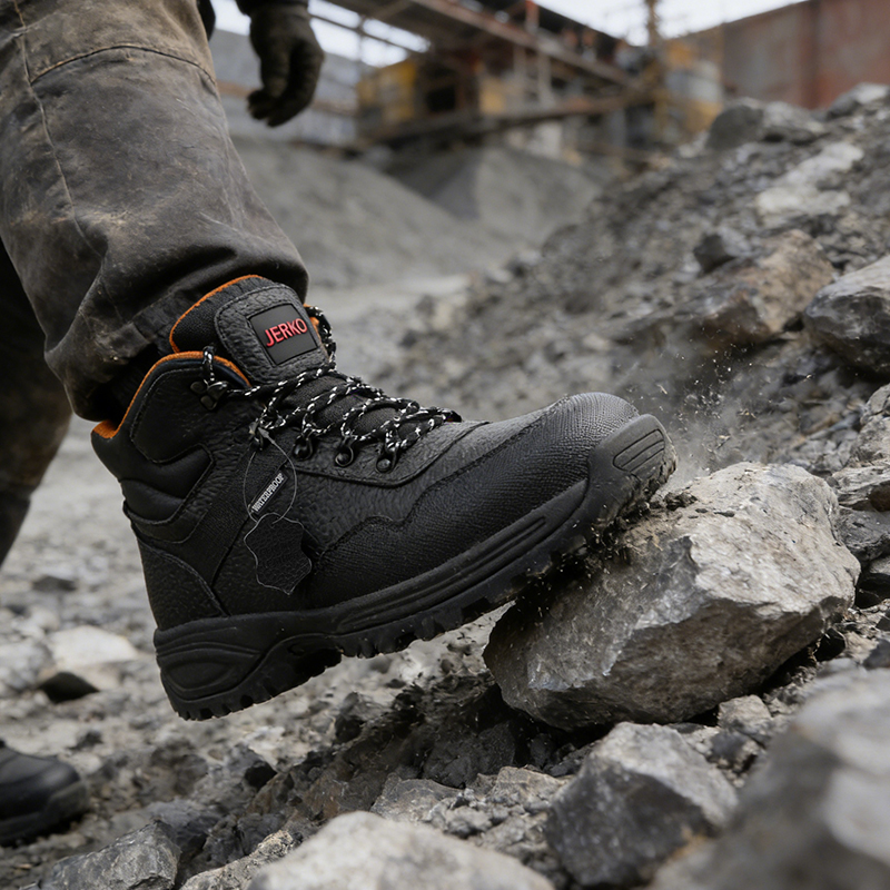 Heavy Duty Steel Toe Work Boots – Waterproof Embossed Leather Safety Shoes with Non-Slip Double-Density Sole, Puncture-Proof & Impact Resistant for Construction, Hiking & Industrial Use