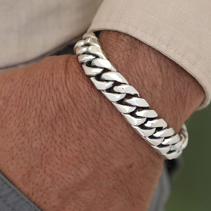 Stainless Steel Bracelet Set, Heavy Duty Cuban Link & Motorcycle Chain Bangle, Punk Rock Hip Hop Jewelry Gift