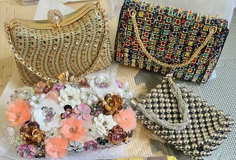 Women's Luxury Evening Clutch Bag Assorted, Elegant Floral & Rhinestone Party Purse with Chain Strap, Sparkling Wedding Bridal Handbag
