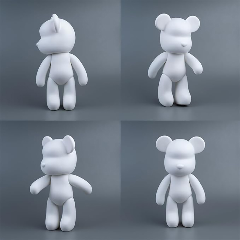 Fluid Bear Keychain DIY Kit White Blank, 3D Bear Figurine for Pouring Paint Art, Creative Handmade Kaws Style Bear Toy for Kids & Adults