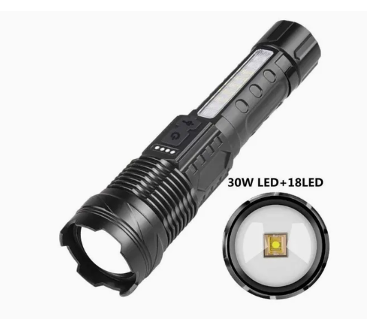Tactical Zoom Flashlight with COB Side Light - Ultra Bright Rechargeable LED Torch, Weather Resistant Zoomable Portable Handheld Flashlight