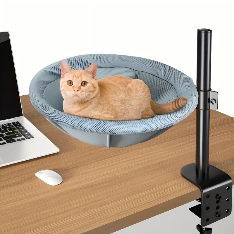 Desk-Mounted Adjustable Cat Hammock - Space-Saving Breathable Mesh Office Cat Bed with Heavy-Duty Desk Clamp