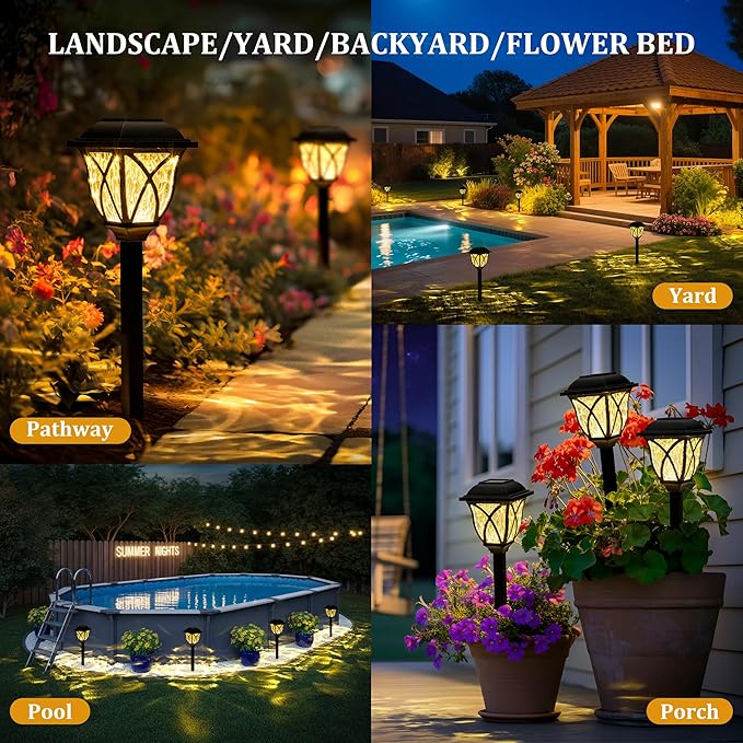Outdoor waterproof solar lights, 2 LED solar garden lights, outdoor decoration, courtyard, landscape, flower pot, corridor garden decoration (warm white) - Image 2