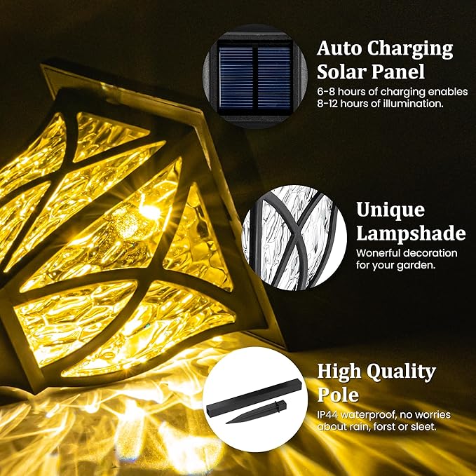 Outdoor waterproof solar lights, 2 LED solar garden lights, outdoor decoration, courtyard, landscape, flower pot, corridor garden decoration (warm white) - Image 4