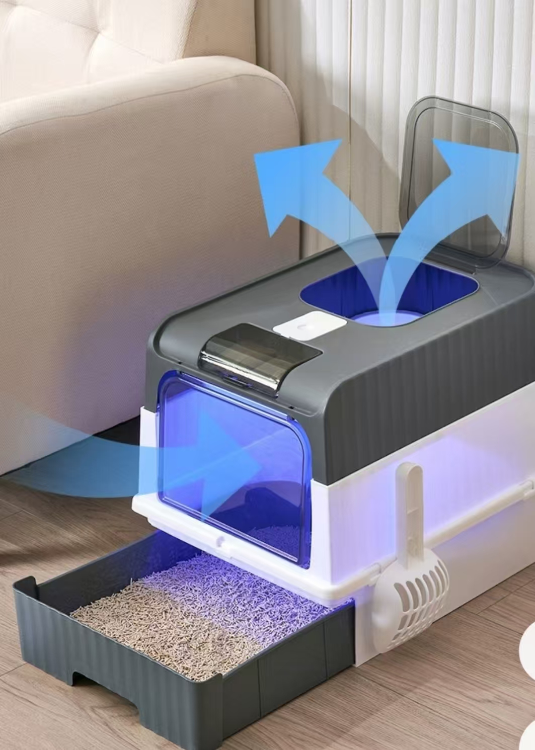 Extra Large Cat Litter Box, Drawer Type Fully Enclosed with UV Light - Image 4