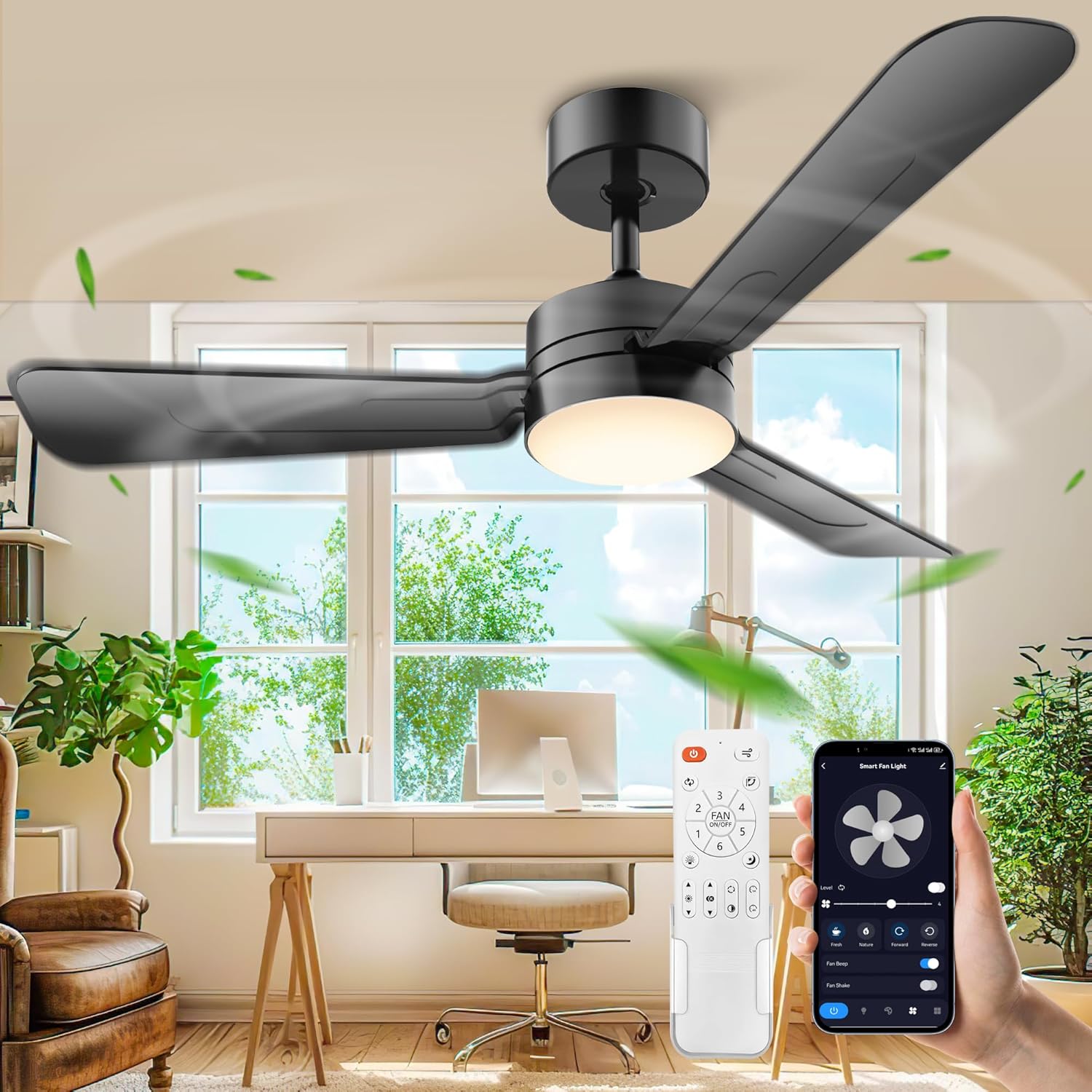 36" Ceiling Fans with Lights,Ceiling Fans with Light and Remote,3000K-6500K, Dimmable,6 Speeds,Black