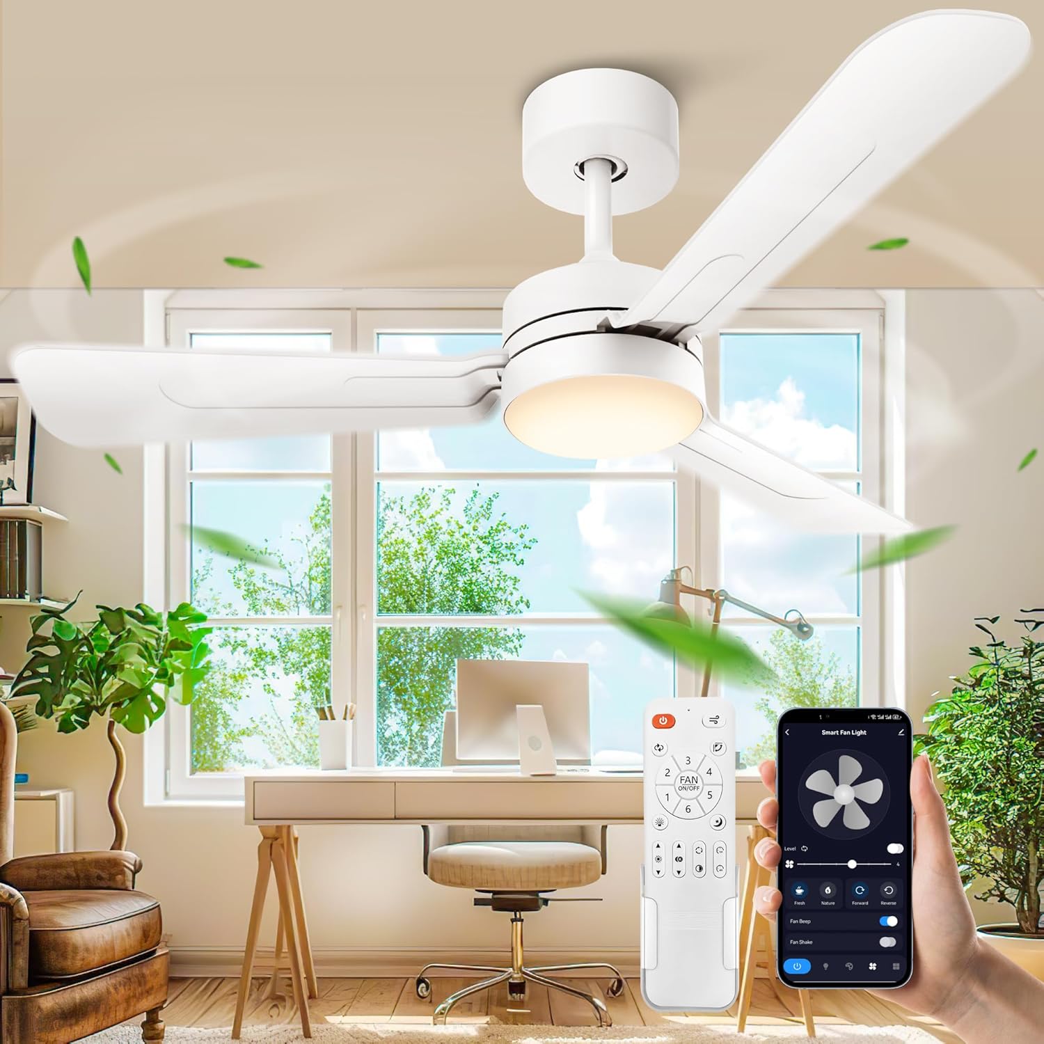 36" Ceiling Fans with Lights,Ceiling Fans with Light and Remote,3000K-6500K, Dimmable,6 Speeds,White.
