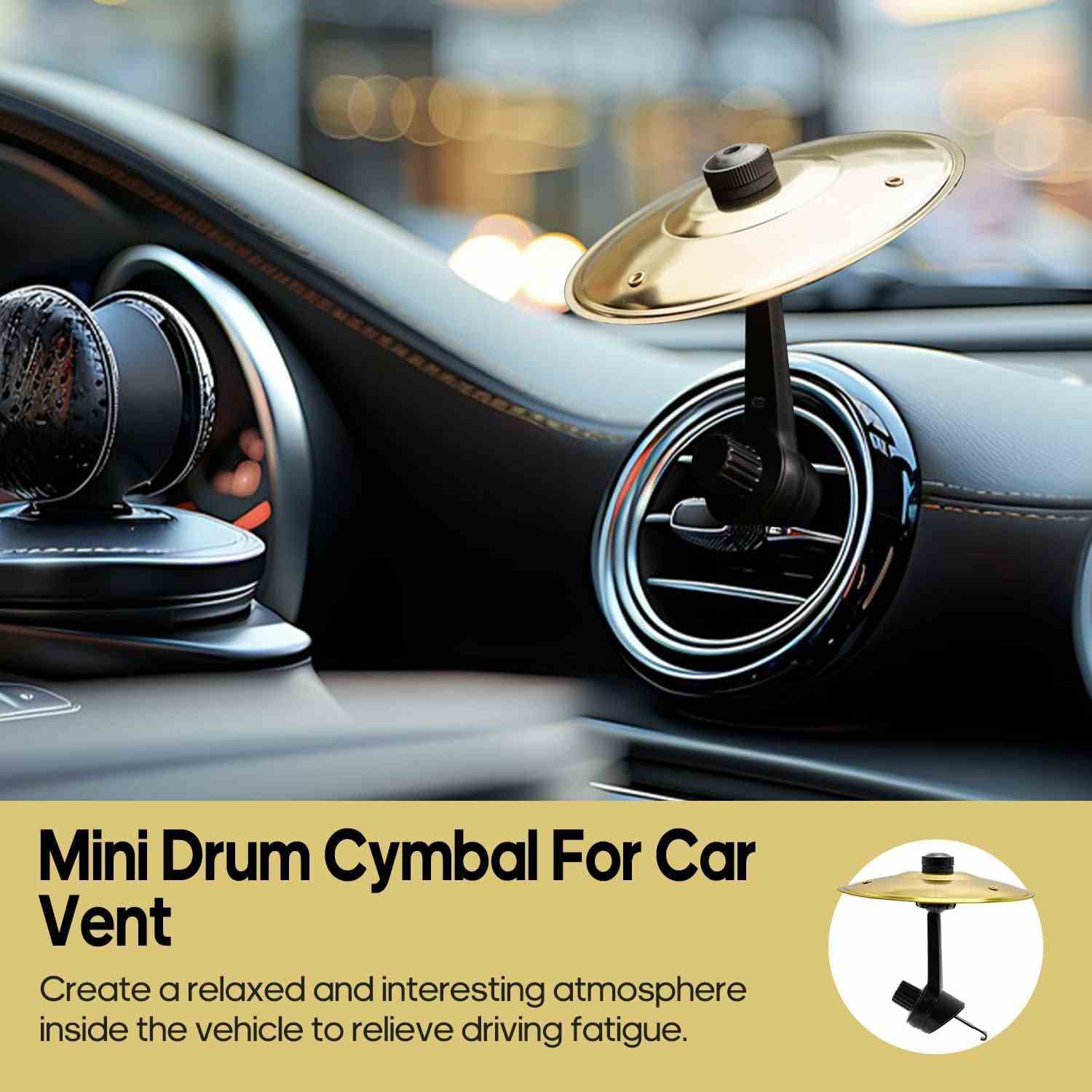 Car Cymbal Air Vent Mini Drum Crash Cymbal for Car Dashboard, Compact & Durable Musical Car Accessory for Drivers, Fits All Vehicles - Image 5
