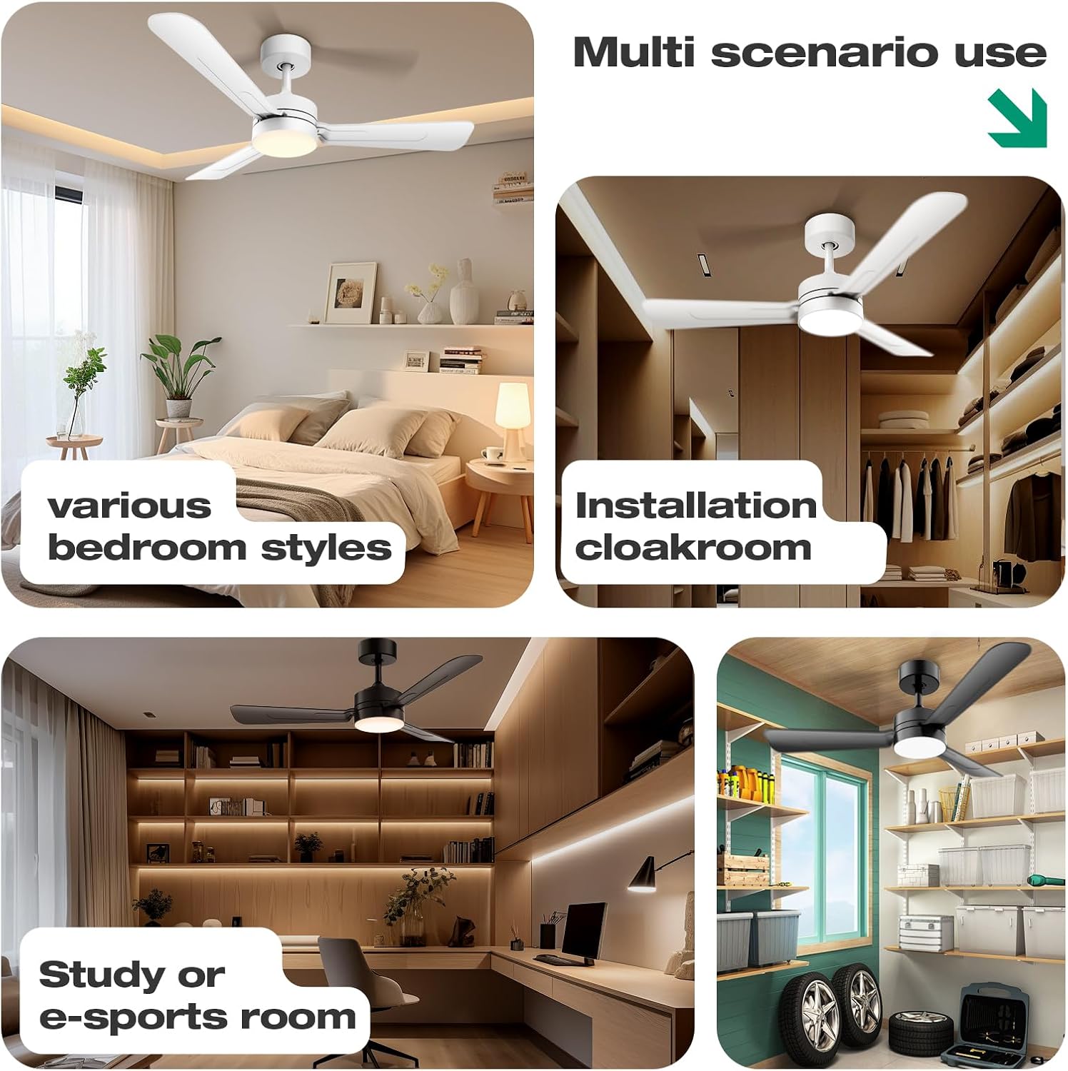 36" Ceiling Fans with Lights,Ceiling Fans with Light and Remote,3000K-6500K, Dimmable,6 Speeds,Black - Image 6