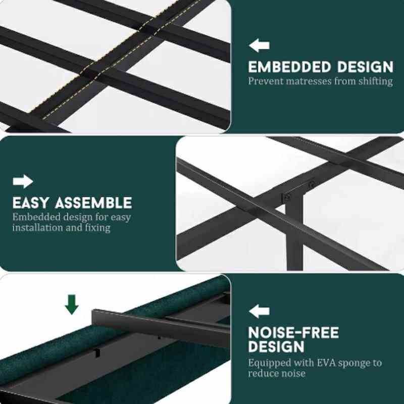 Queen Bed Frame with Velvet Upholstered Headboard, Metal Platform Bed Frame ,Dark Green in NJ - Image 3