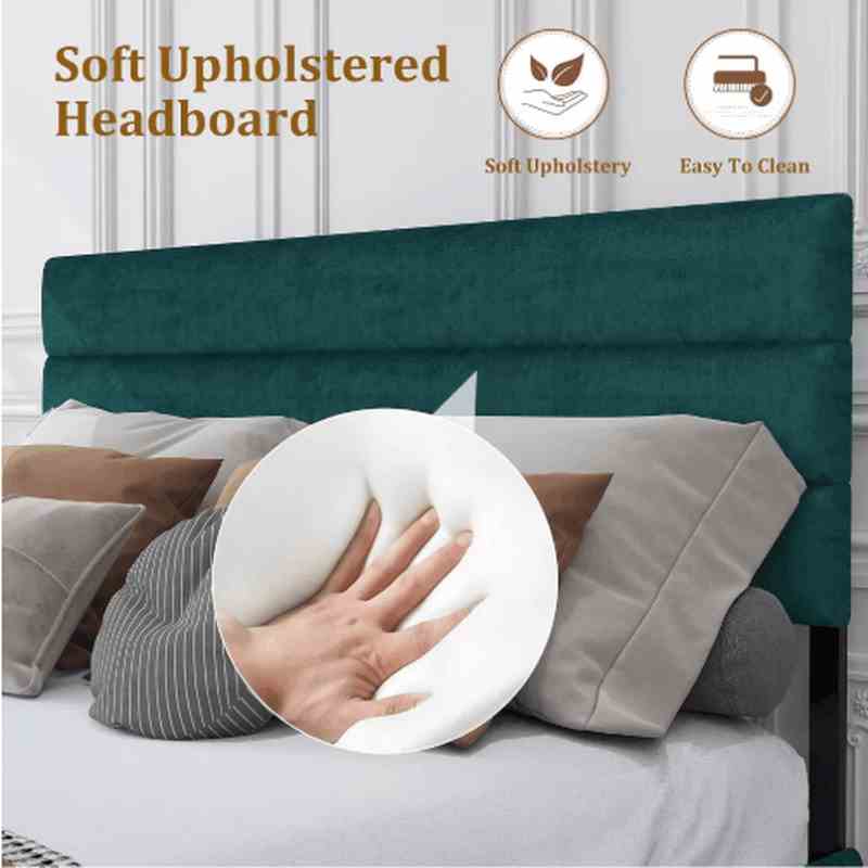 Queen Bed Frame with Velvet Upholstered Headboard, Metal Platform Bed Frame ,Dark Green in NJ - Image 5