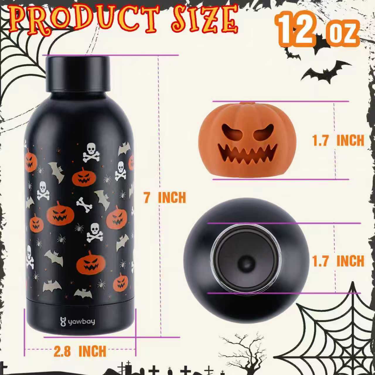 Insulated Water Bottle, 12 oz Stainless Steel Glow in the Dark Water Bottle, Tumbler Drinking Bottles Cute Thanksgiving Christmas Holiday Gift for Friend Her Him - Image 4