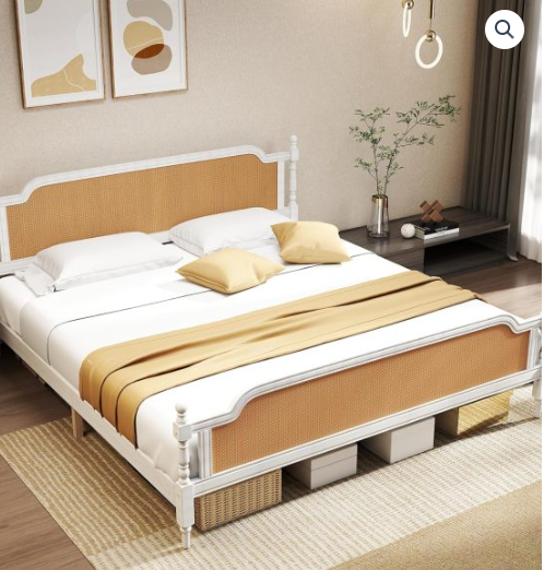 Full,King ,Queen,Size,Twin Platform Bed Frame with Natural Headboard and Footboard, Boho and Mid Century Style, Solid Pine Wood,No Box Spring Needed, Easy Assembly, Antique - Image 7