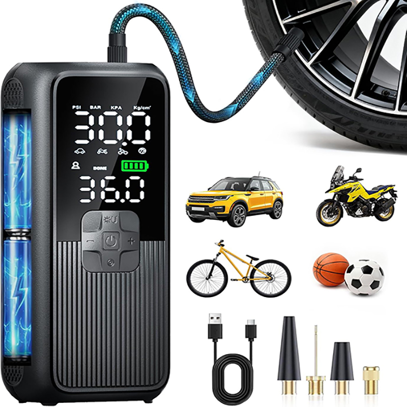 Tire Inflator Portable Air Compressor, T05 Air Pump for Car, Motorcycle, Bike, Balls with Tires Pressure Gauge, 150PSI Air Compressor Portable, Tires Pump with LED Light & Auto Shut-Off - Image 2