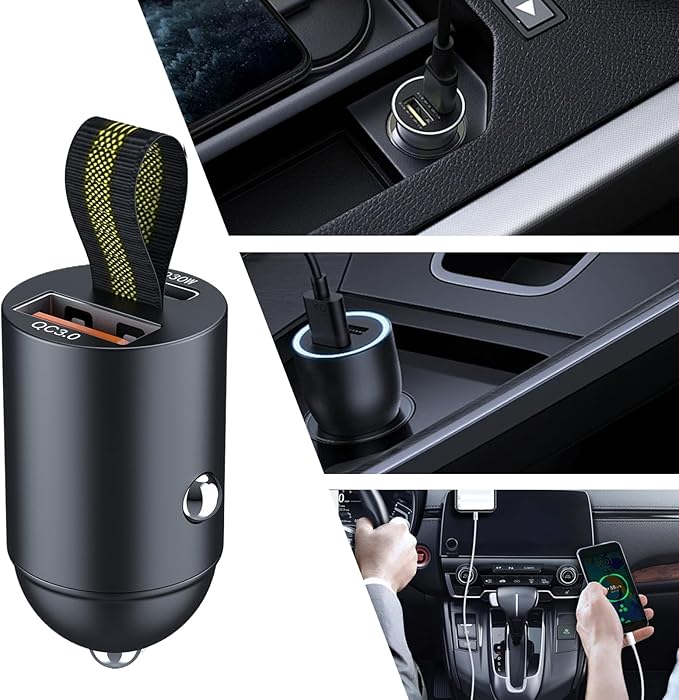 Caricatore del telefono per auto, caricabatterie per auto USB,Caricatore Caricatore per auto USB C 30W | Accessori automobilistici in lega di alluminio, adattatore a spina per veicoli a ricarica rapid - Image 4