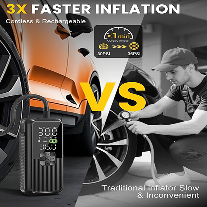 Tire Inflator Portable Air Compressor, T05 Air Pump for Car, Motorcycle, Bike, Balls with Tires Pressure Gauge, 150PSI Air Compressor Portable, Tires Pump with LED Light & Auto Shut-Off - Image 6