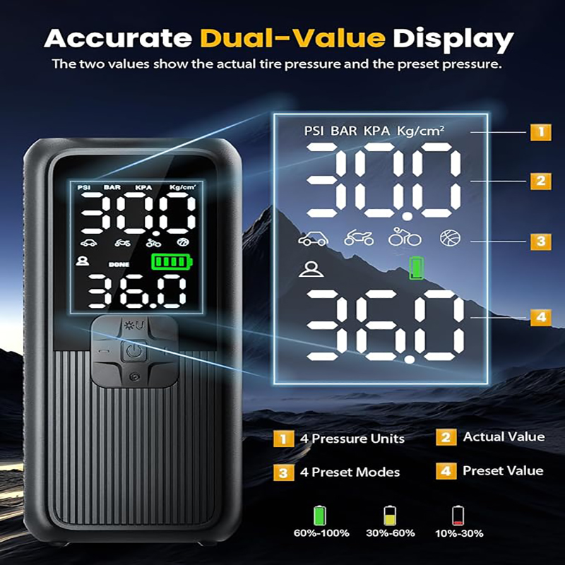 Tire Inflator Portable Air Compressor, T05 Air Pump for Car, Motorcycle, Bike, Balls with Tires Pressure Gauge, 150PSI Air Compressor Portable, Tires Pump with LED Light & Auto Shut-Off - Image 7