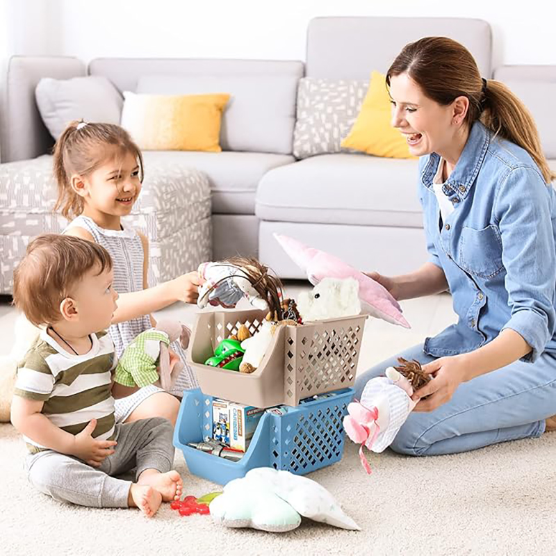 Titan Mall Stackable Storage Bins set of 4 Plastic Storage Bins, Organizers for Food, Snacks, Bottles, Toiletries, Blue-Green-Pink-Khaki Color Storage Containers Stacking Baskets ( Made in USA ) - Image 8