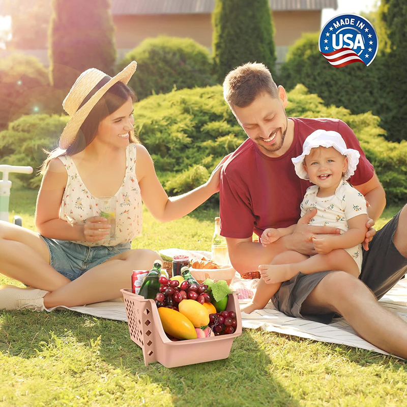 Titan Mall Stackable Storage Bins set of 4 Plastic Storage Bins, Organizers for Food, Snacks, Bottles, Toiletries, Blue-Green-Pink-Khaki Color Storage Containers Stacking Baskets ( Made in USA ) - Image 9