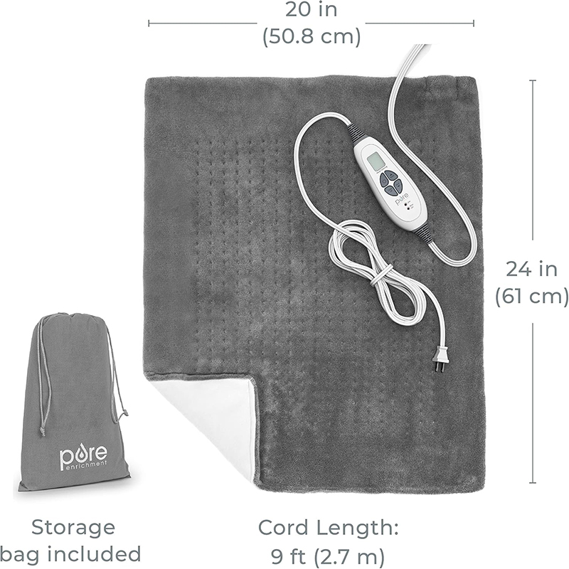 Pure Enrichment PureRelief Ultra-Wide Microplush Heating Pad - 20” x 40” XXL Size & 6 Heat Settings for Temporary Neck, Shoulder & Back Pain Relief - Moist Heat Option & Machine Washable - Image 5