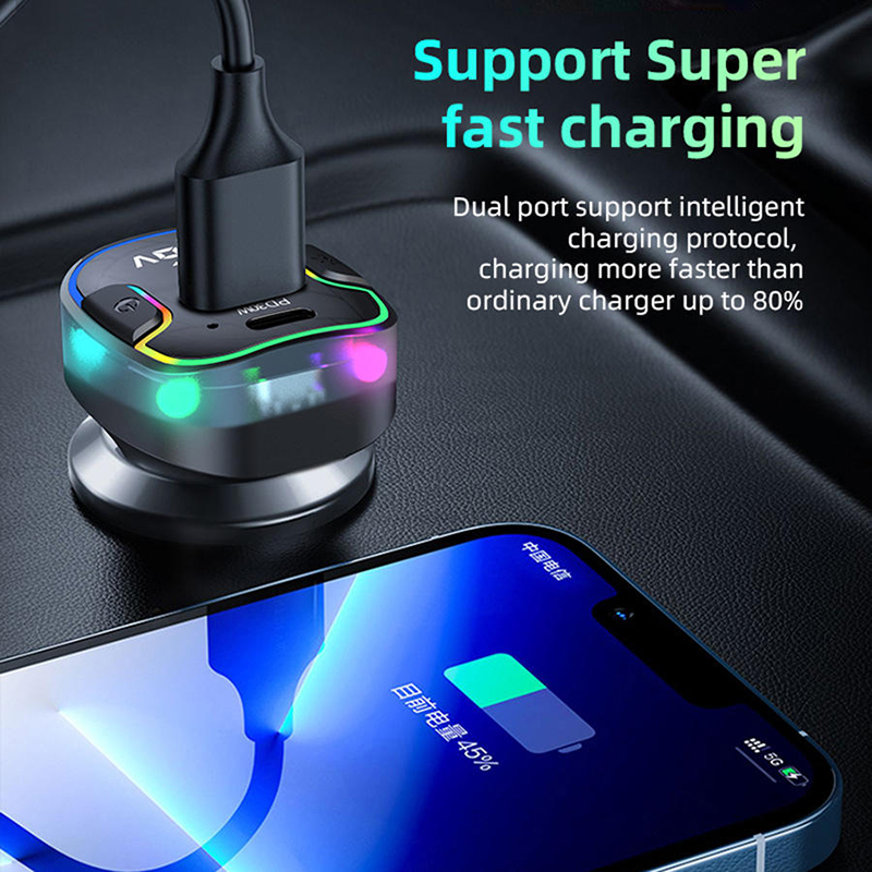 Bluetooth 5.3 Car FM Transmitter, PD 30W & QC 3.0 Fast Car Charger, with 12.6V Voltage Display, RGB Backlit, Hands-Free Calling, Support USB Drive Music Player - Image 4