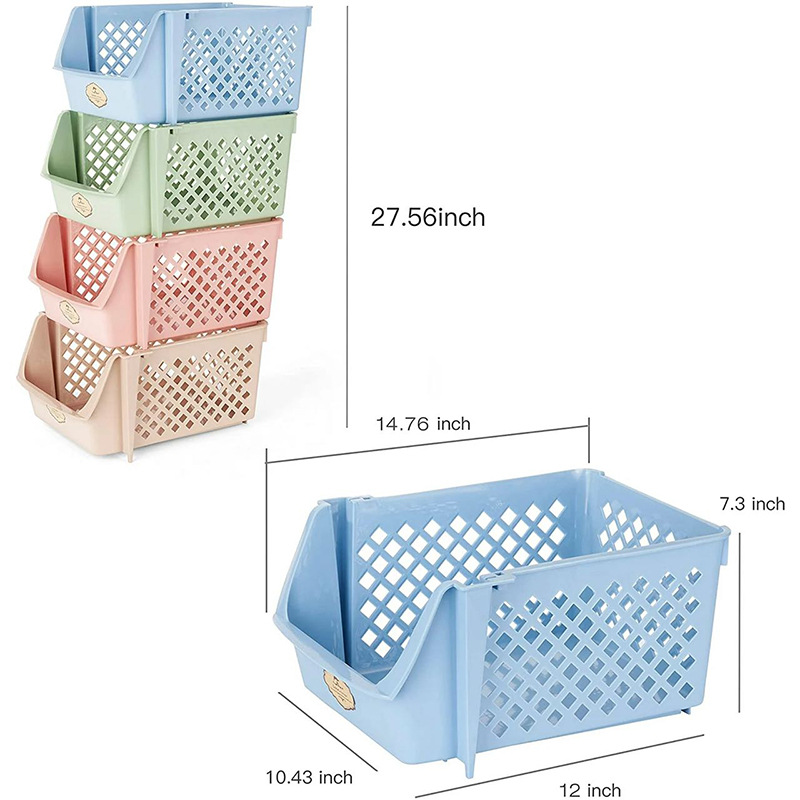 Titan Mall Stackable Storage Bins set of 4 Plastic Storage Bins, Organizers for Food, Snacks, Bottles, Toiletries, Blue-Green-Pink-Khaki Color Storage Containers Stacking Baskets ( Made in USA ) - Image 2